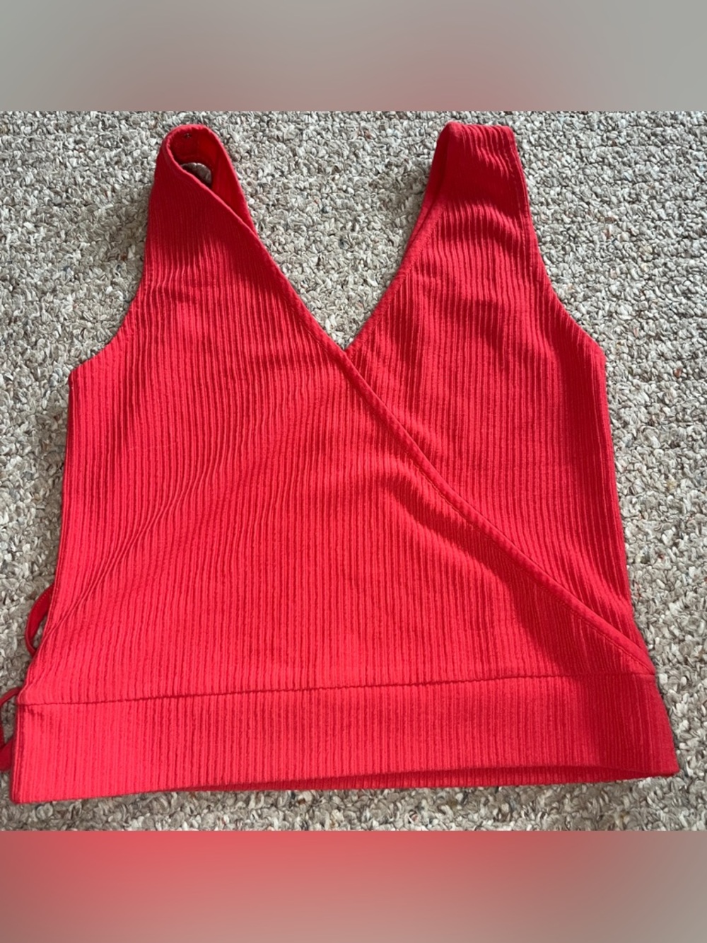 Club Monaco Women’s Red Ribbed Wrap Tank Top cropped sleeveless one size
